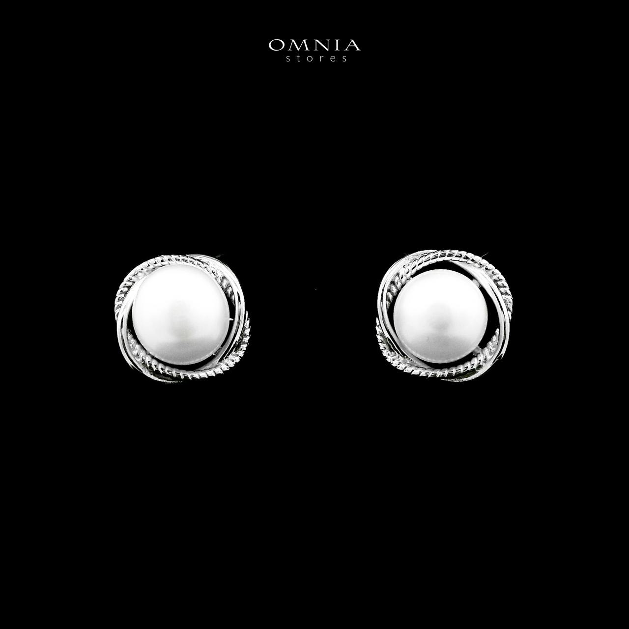 Omnia Maysam Pearl Stud Earrings in 925 Silver with High Quality Iced Cut Stones