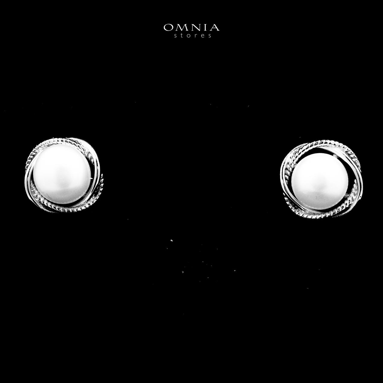 Omnia Maysam Pearl Stud Earrings in 925 Silver with High Quality Iced Cut Stones
