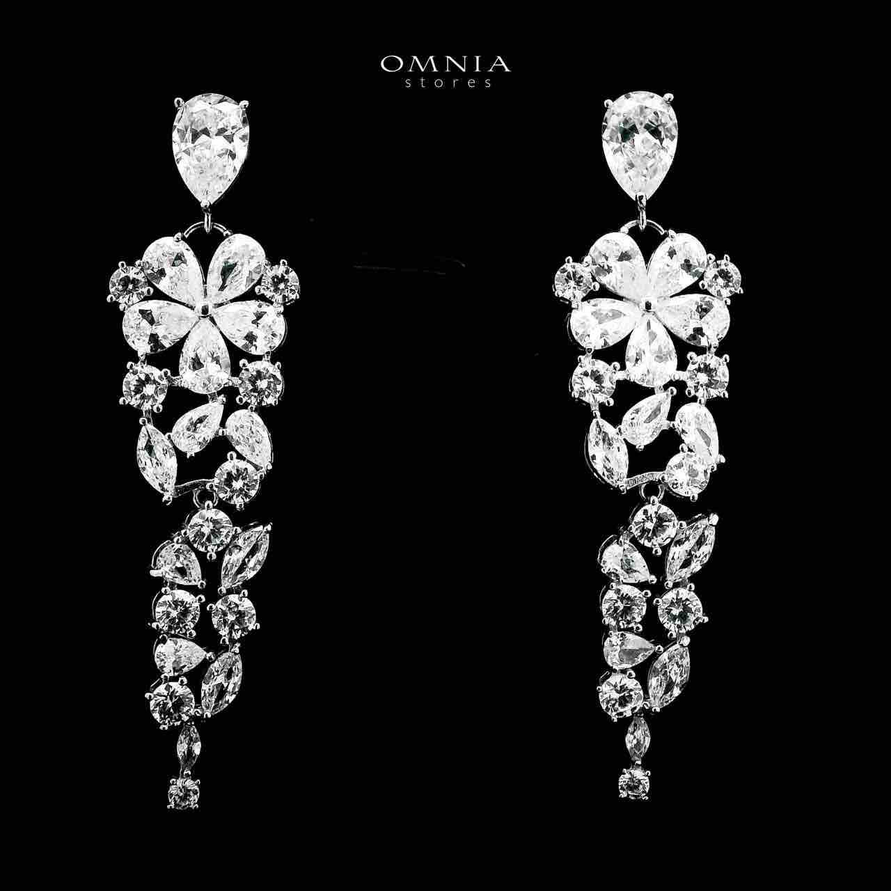 Omnia Qismah Silver Drop Earrings in 925 Silver with High-Quality White CZ Zircon Stones