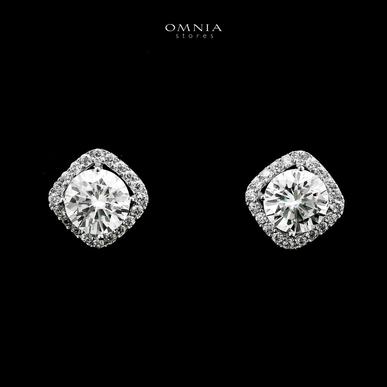 Omnia Thimar Silver Stud Earrings in 925 Silver with High-Quality White Moissanite Stones