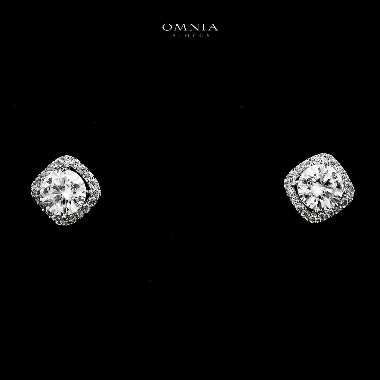 Omnia Thimar Silver Stud Earrings in 925 Silver with High-Quality White Moissanite Stones