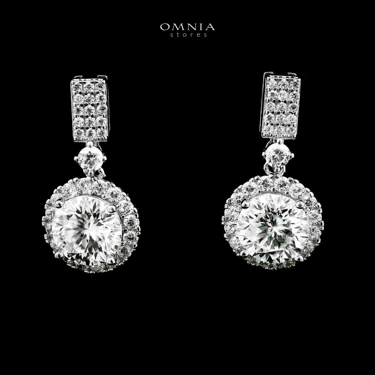 Omnia Raneesa Silver Drop Earrings in 925 Silver with High-Quality White Moissanite Stones