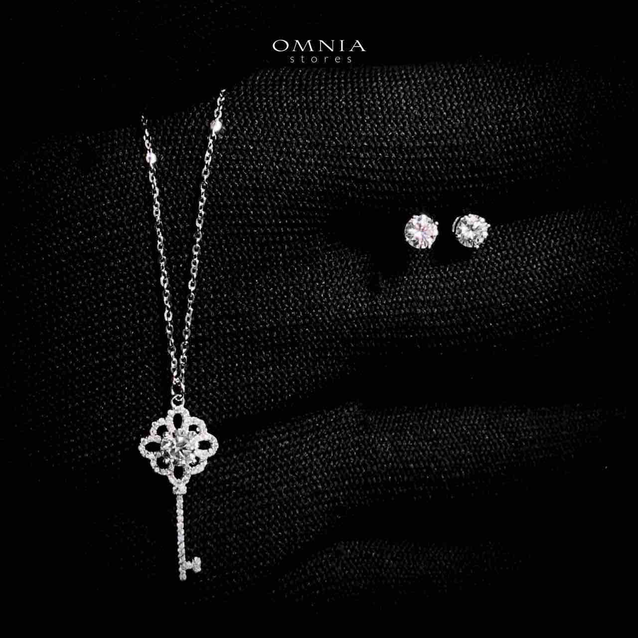 Omnia Zohour Silver Key Design Necklace and Earrings Set in 925 Silver with High-Quality White Moissanite Stones