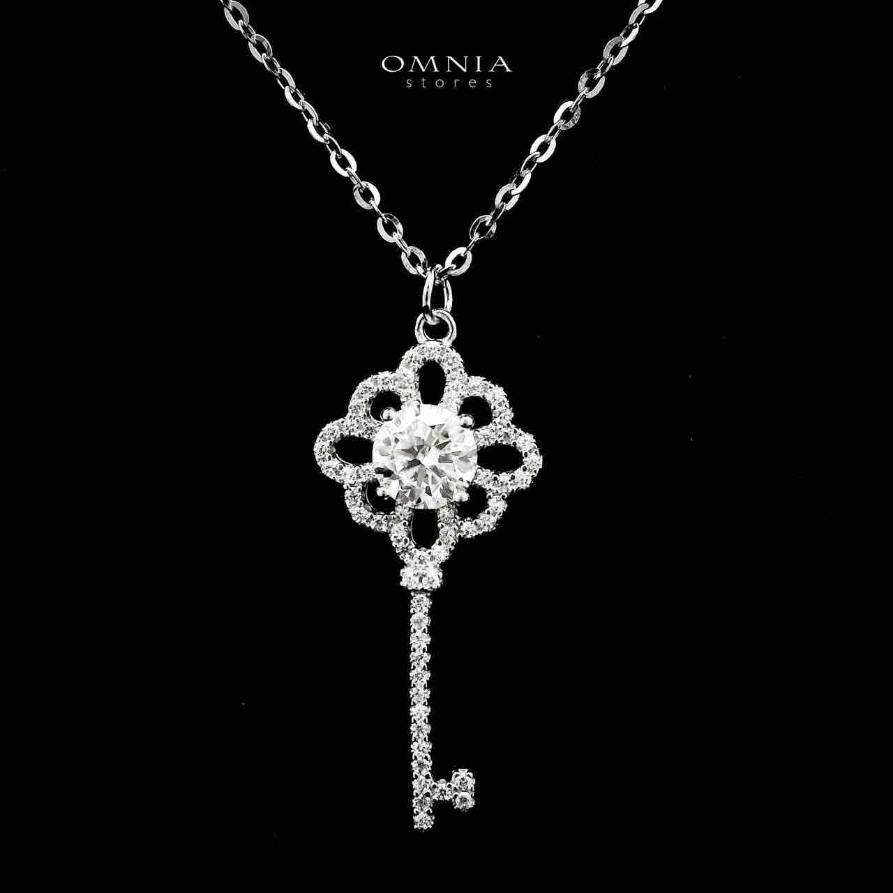 Omnia Zohour Silver Key Design Necklace and Earrings Set in 925 Silver with High-Quality White Moissanite Stones
