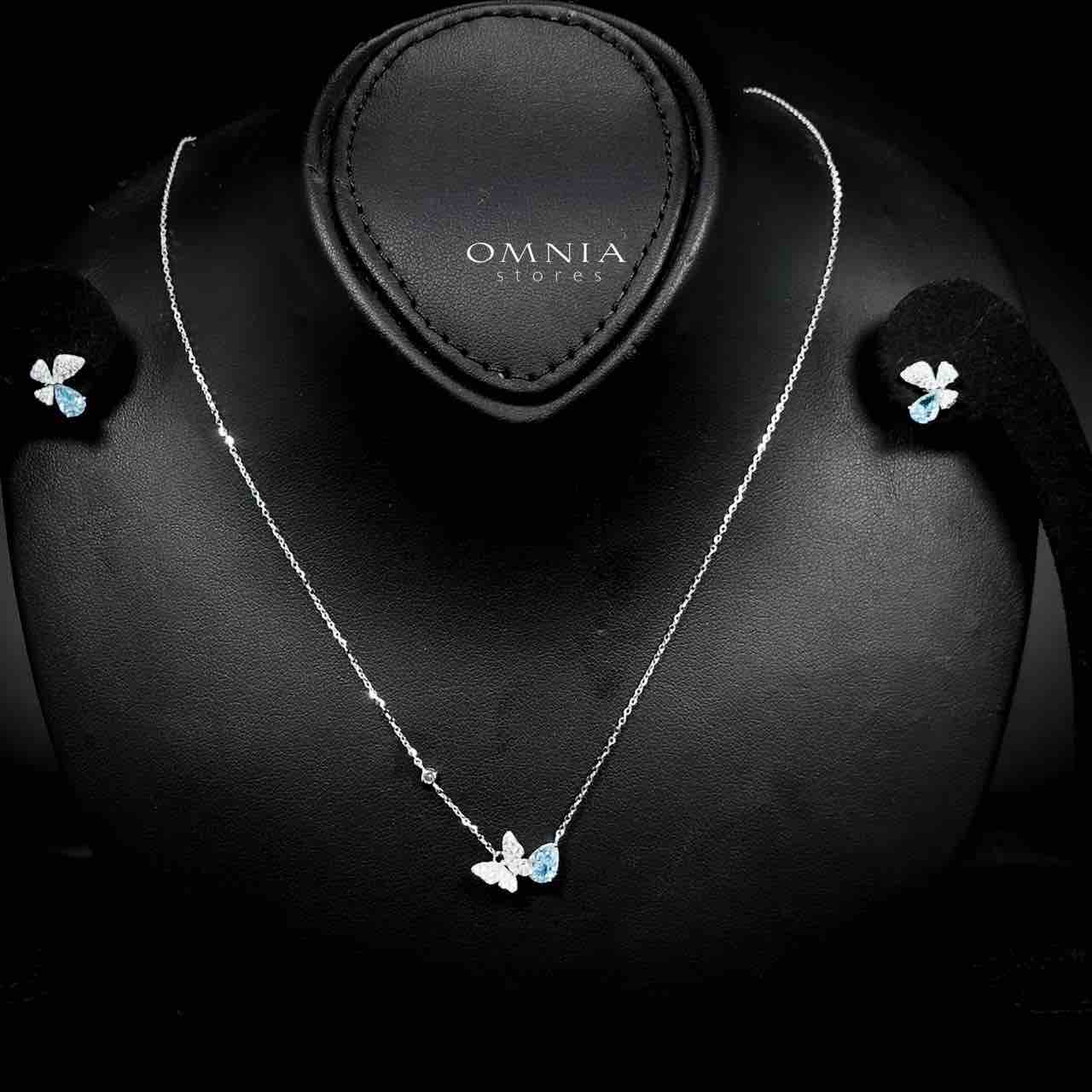 Omnia Nardeen Silver Butterfly Necklace and Earrings Set in 925 Silver with High-Quality Blue Ice Cut Stones