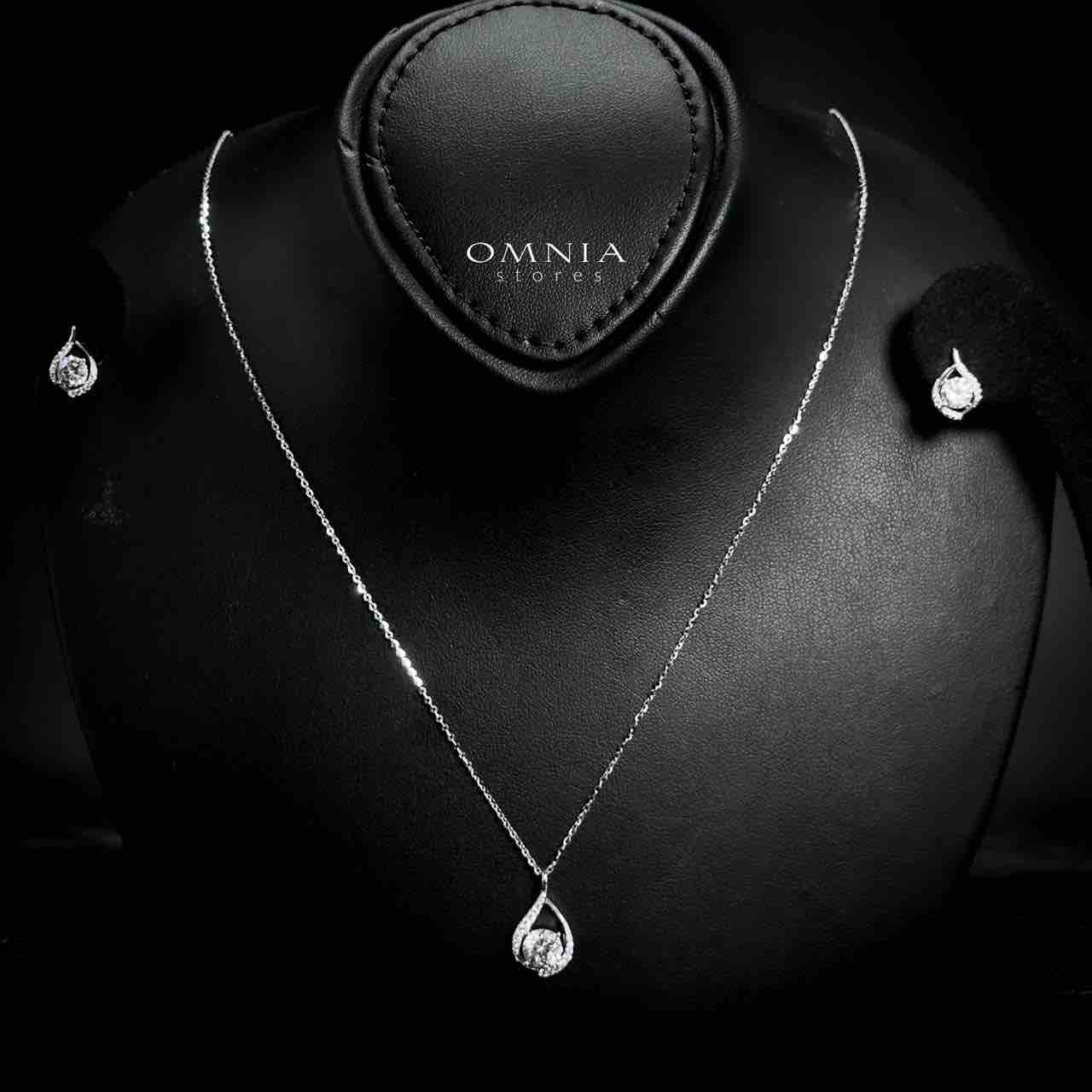 Omnia Jawza Silver Teardrop Necklace and Earrings Set in 925 Silver with High-Quality White Moissanite Stones