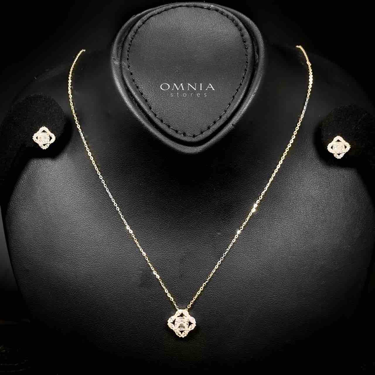 Omnia Areesha Golden Necklace and Earrings Set in 925 Silver with High-Quality White Ice Cut Stones