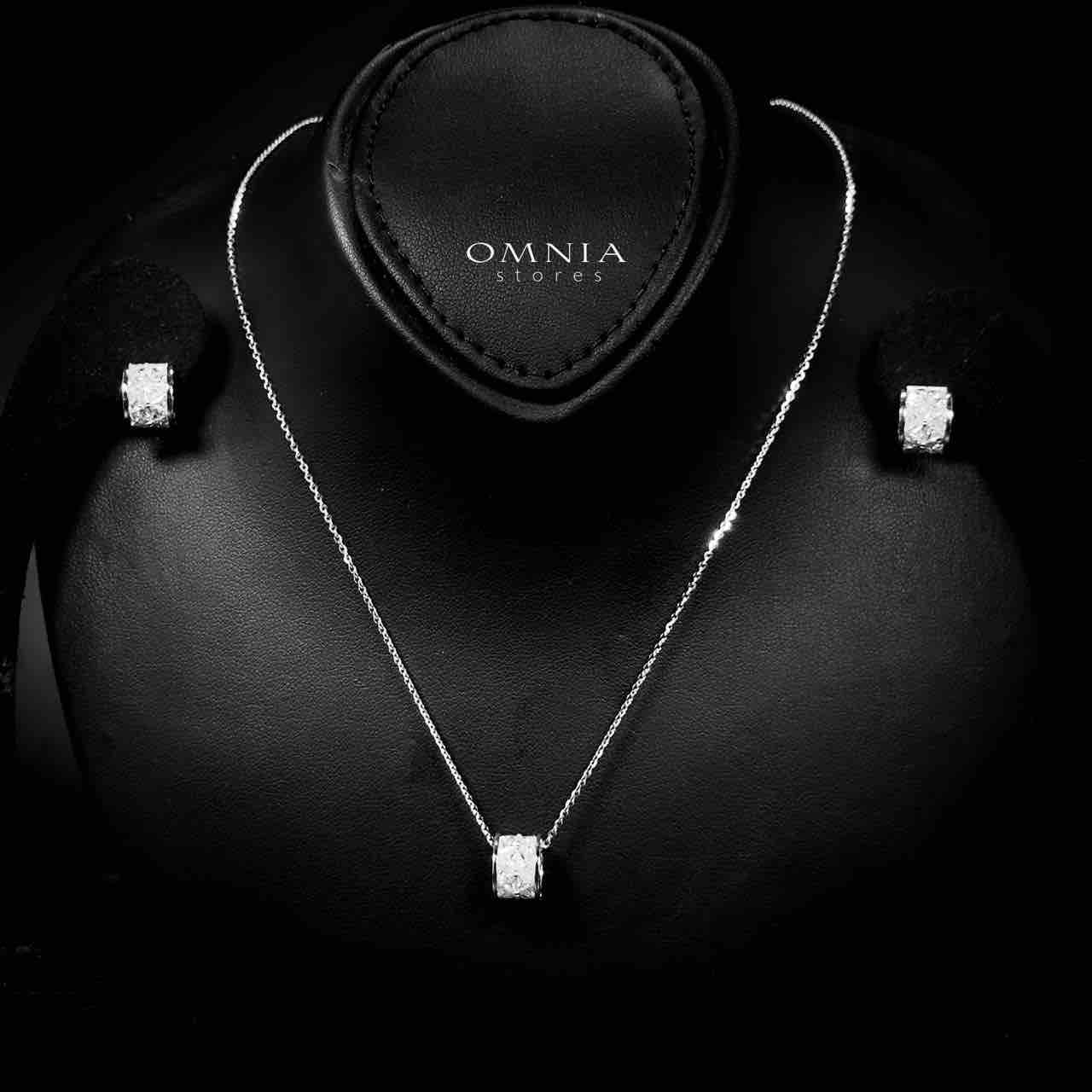 Omnia Yasma Silver Necklace & Earrings Set in 925 Silver with High-Quality White CZ Zircon Stones