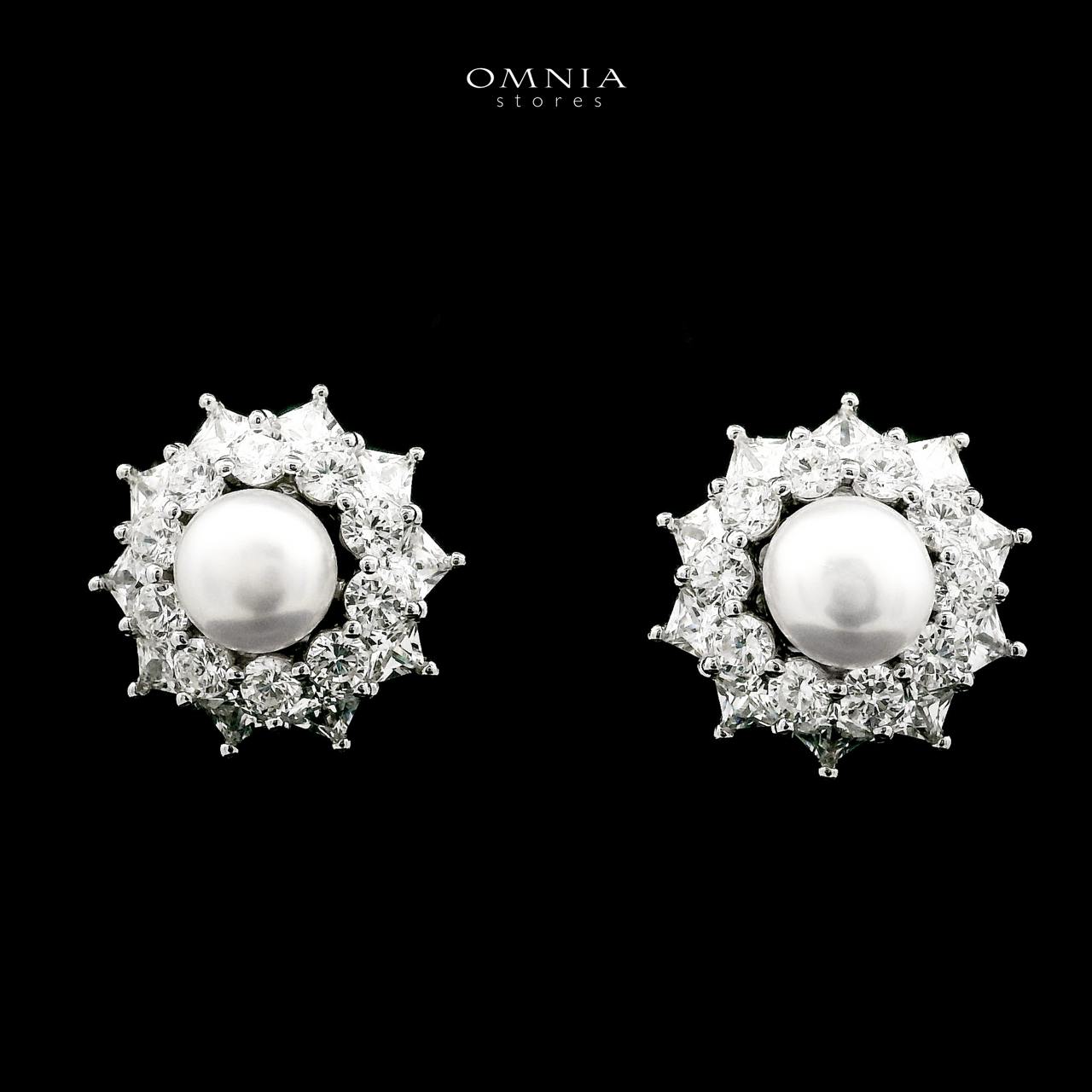 Omnia Zaria Pearl Earrings in 925 Silver with High-Quality White CZ Zircon Stones