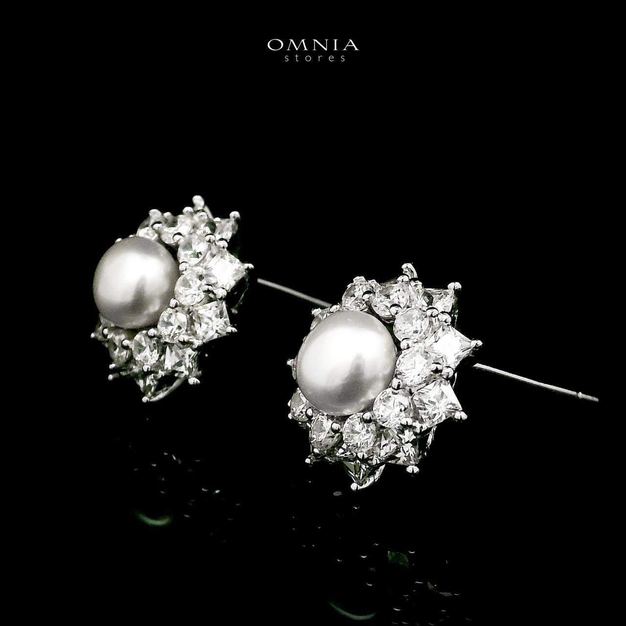 Omnia Zaria Pearl Earrings in 925 Silver with High-Quality White CZ Zircon Stones