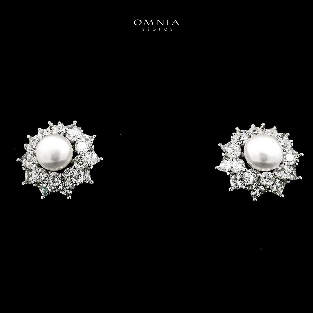 Omnia Zaria Pearl Earrings in 925 Silver with High-Quality White CZ Zircon Stones