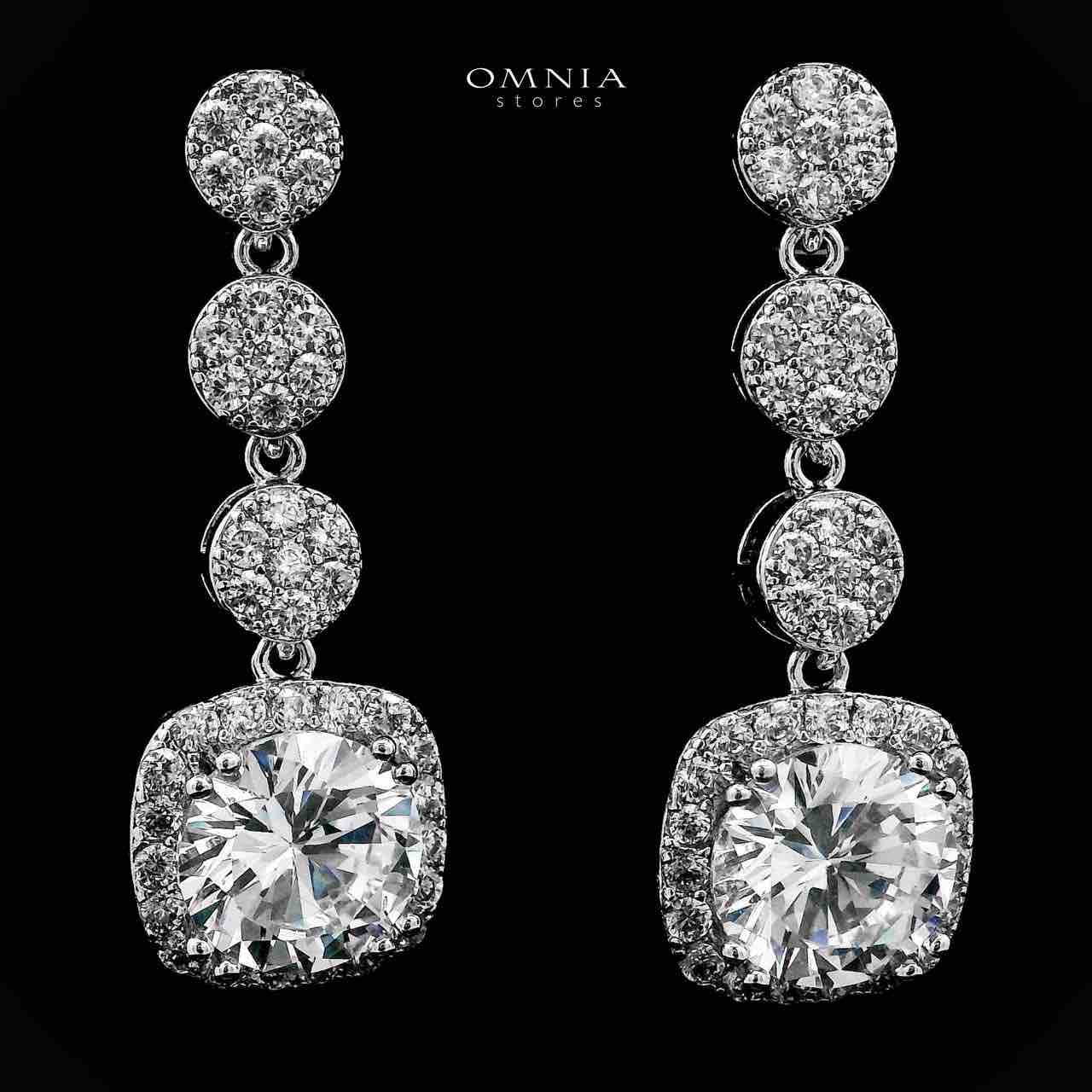 Omnia Dima White Drop Earrings With Rhodium Plated In High Quality Zircon Stone