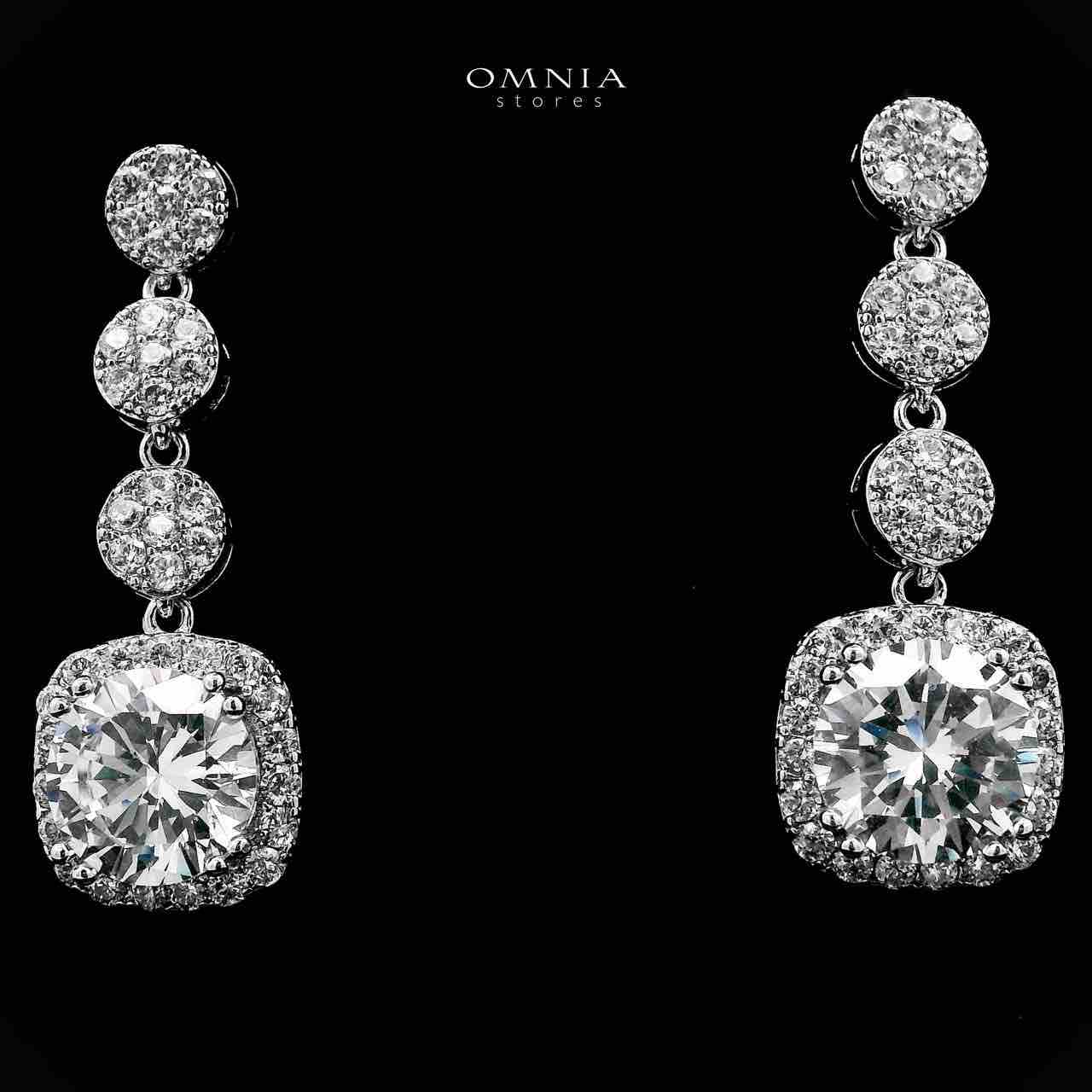 Omnia Dima White Drop Earrings With Rhodium Plated In High Quality Zircon Stone