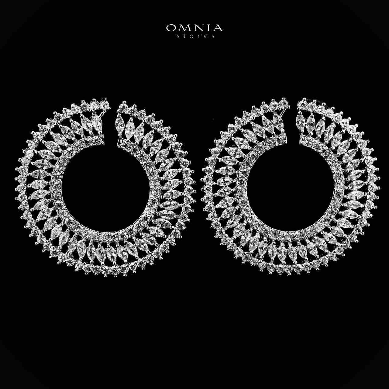 Omnia Najwa White Stud Earrings With Rhodium Plated In High Quality Zircon Stone