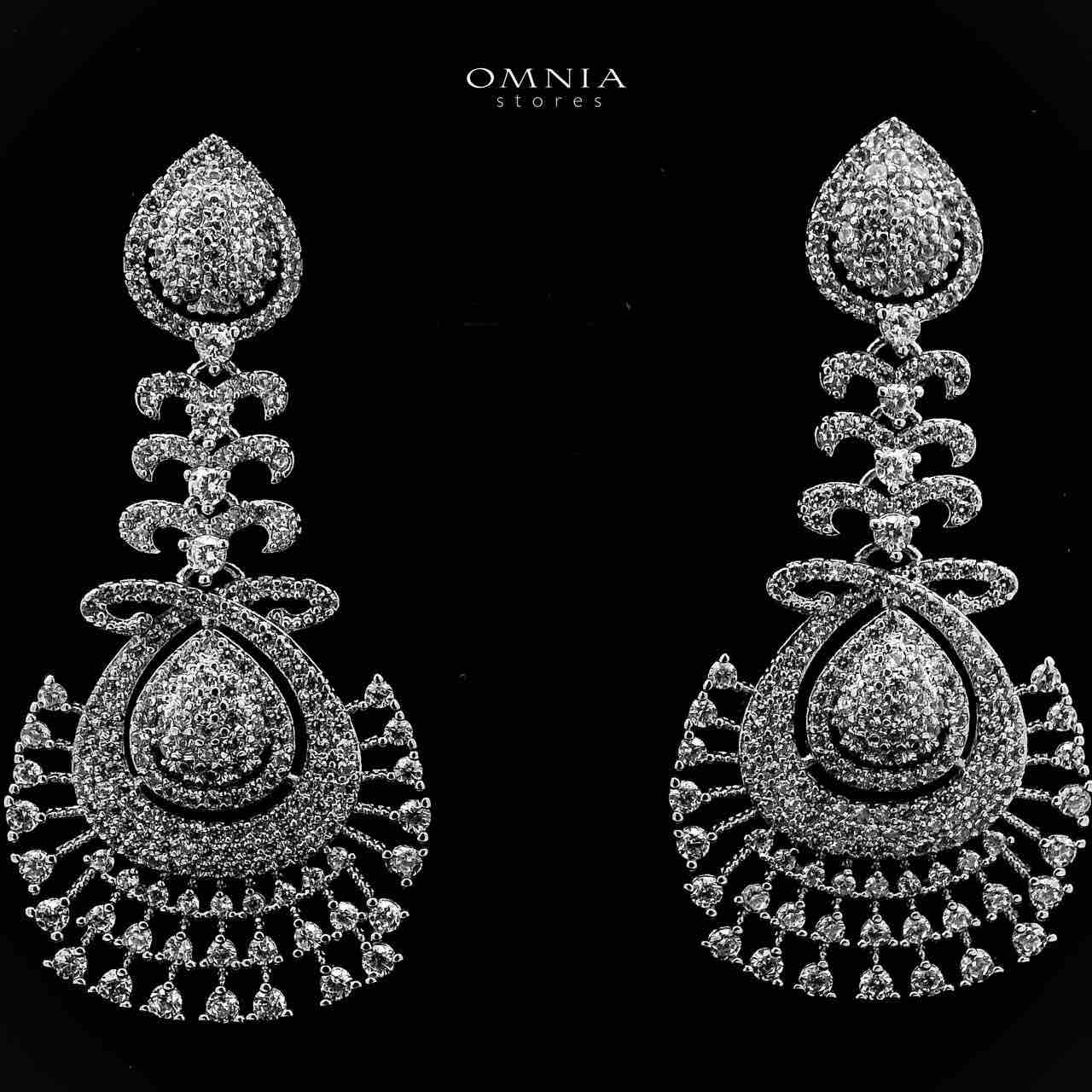 Omnia Zayba White Drop Earrings With Rhodium Plated In High Quality Zircon Stone