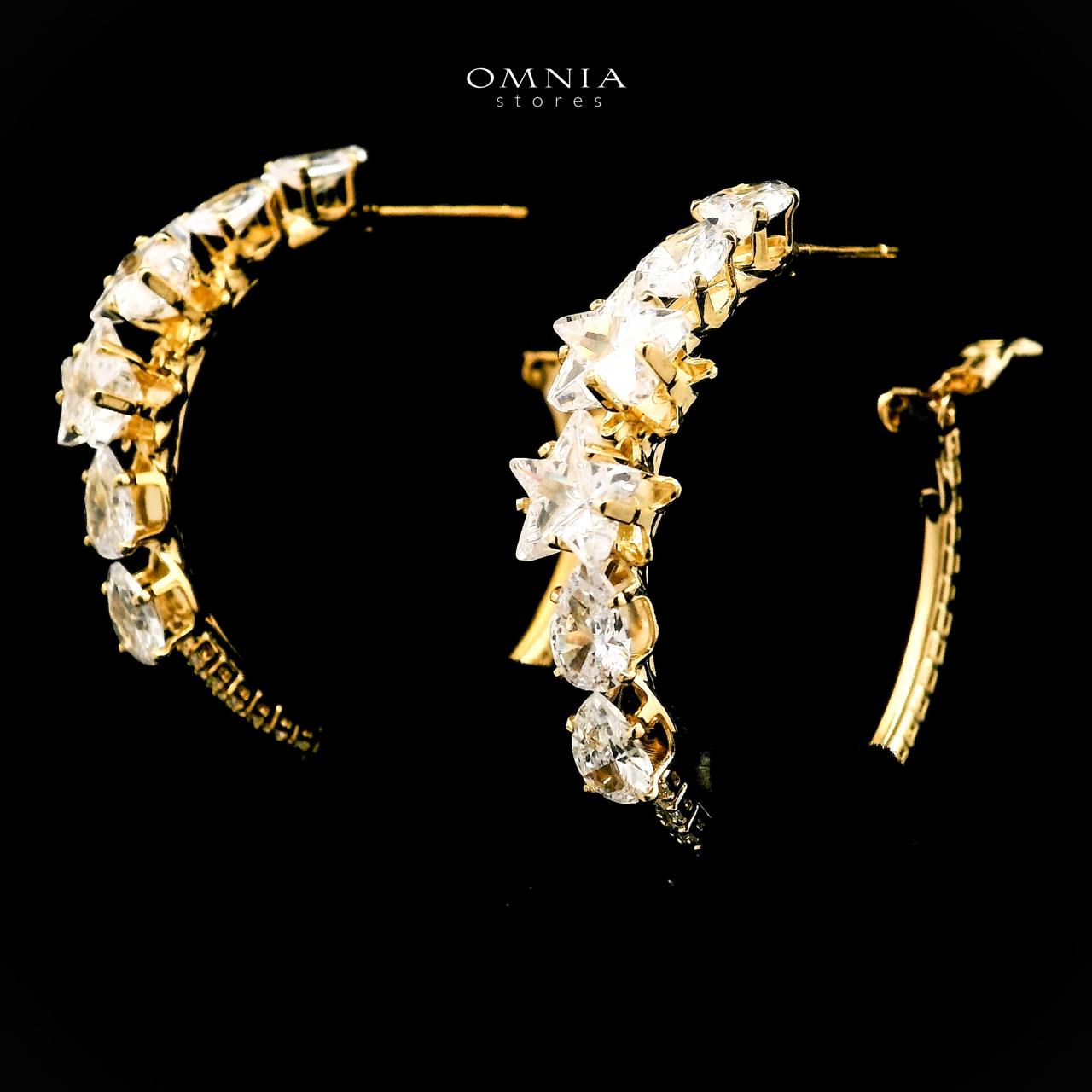 Omnia Shaheenah Golden Earrings With Rhodium Plated In High Quality Zircon Stone