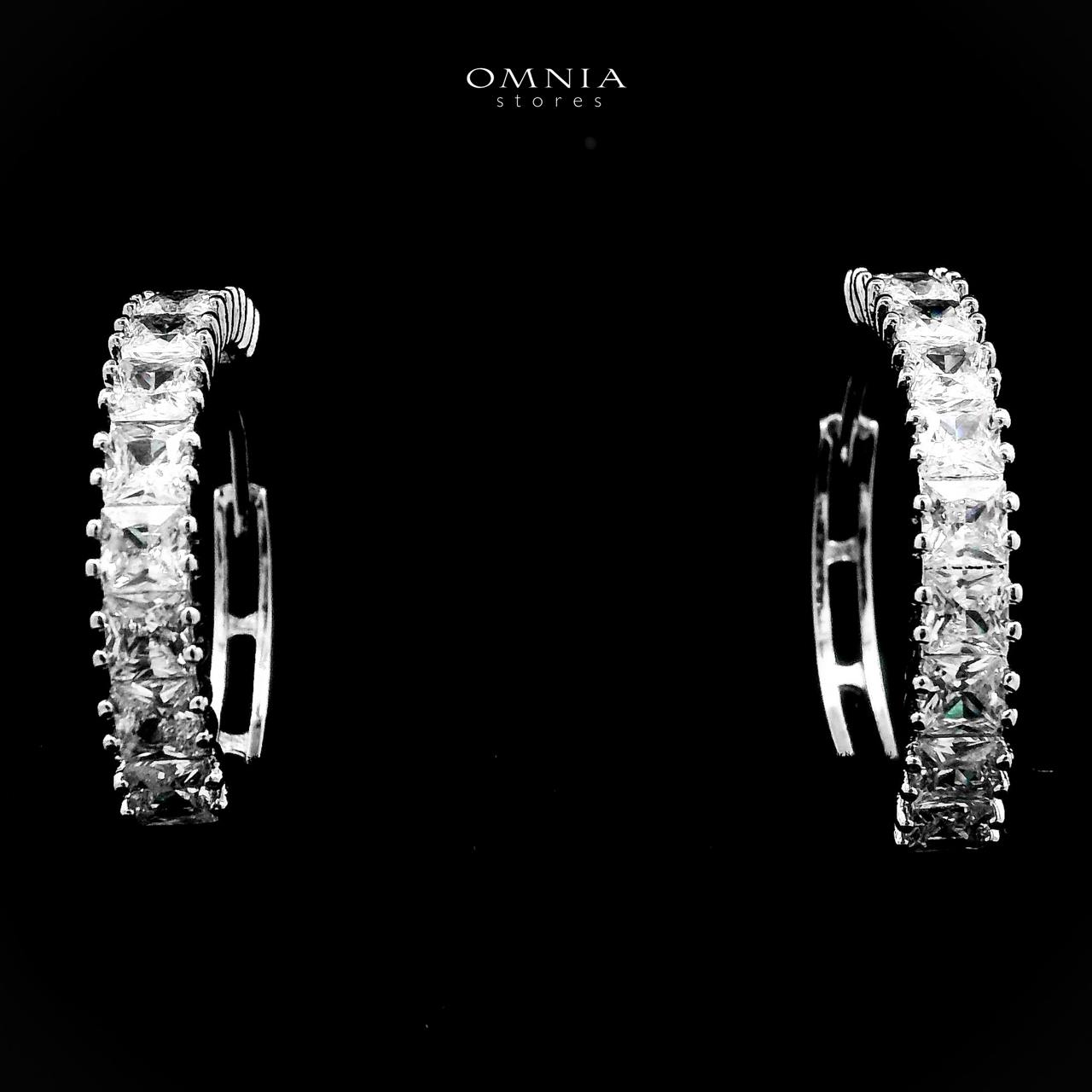 Omnia Zayana White Hoop Earrings With Rhodium Plated In High Quality Zircon Stone