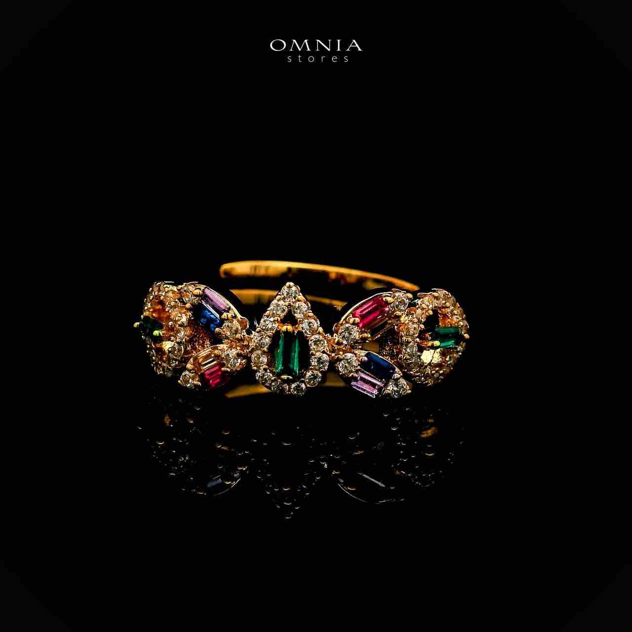 Omnia Safina Golden Necklace, Earrings & Ring With Rhodium Plated In High Quality Zircon Stone