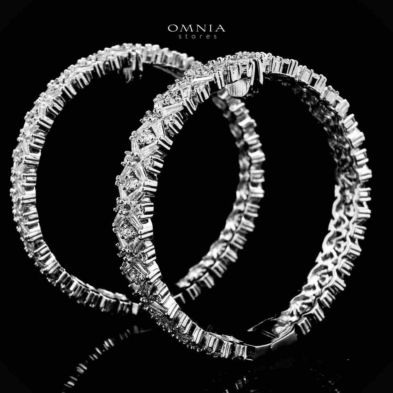 Omnia Badiha Silver Hoop Eariings With Rhodium Plated In High Quality Zircon Stone