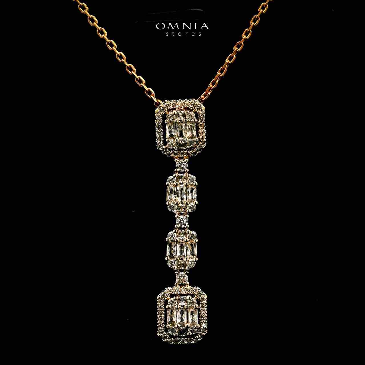 Omnia Cilwa Golden Necklace, Eariings and Ring With Rhodium Plated In High Quality Zircon Stone