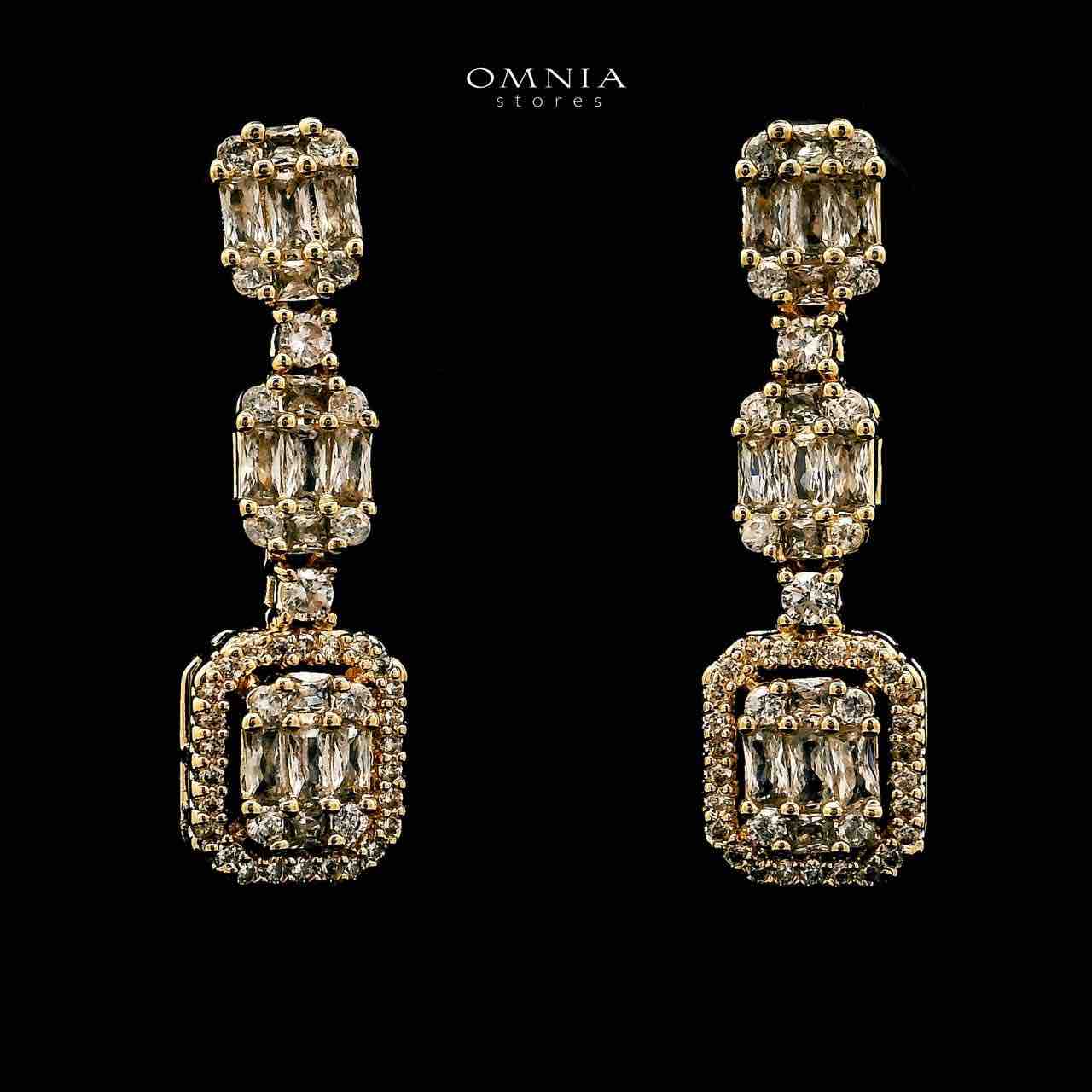 Omnia Cilwa Golden Necklace, Eariings and Ring With Rhodium Plated In High Quality Zircon Stone