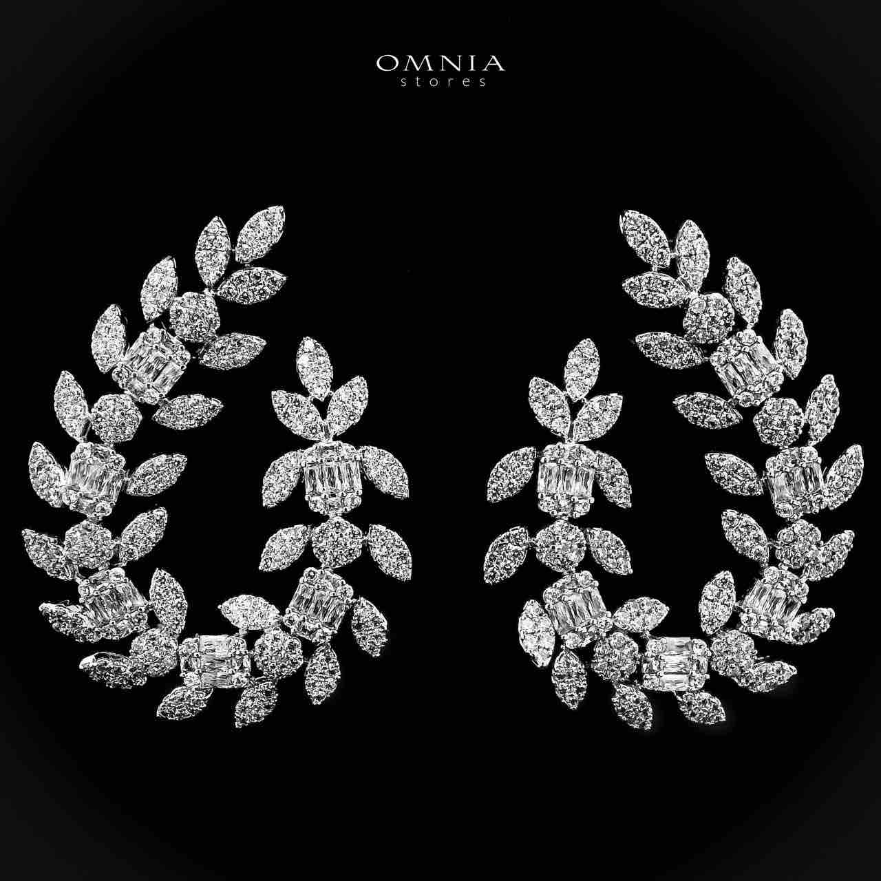 Omnia Fayha Silver Leaf Eariings With Rhodium Plated In High Quality Zircon Stone