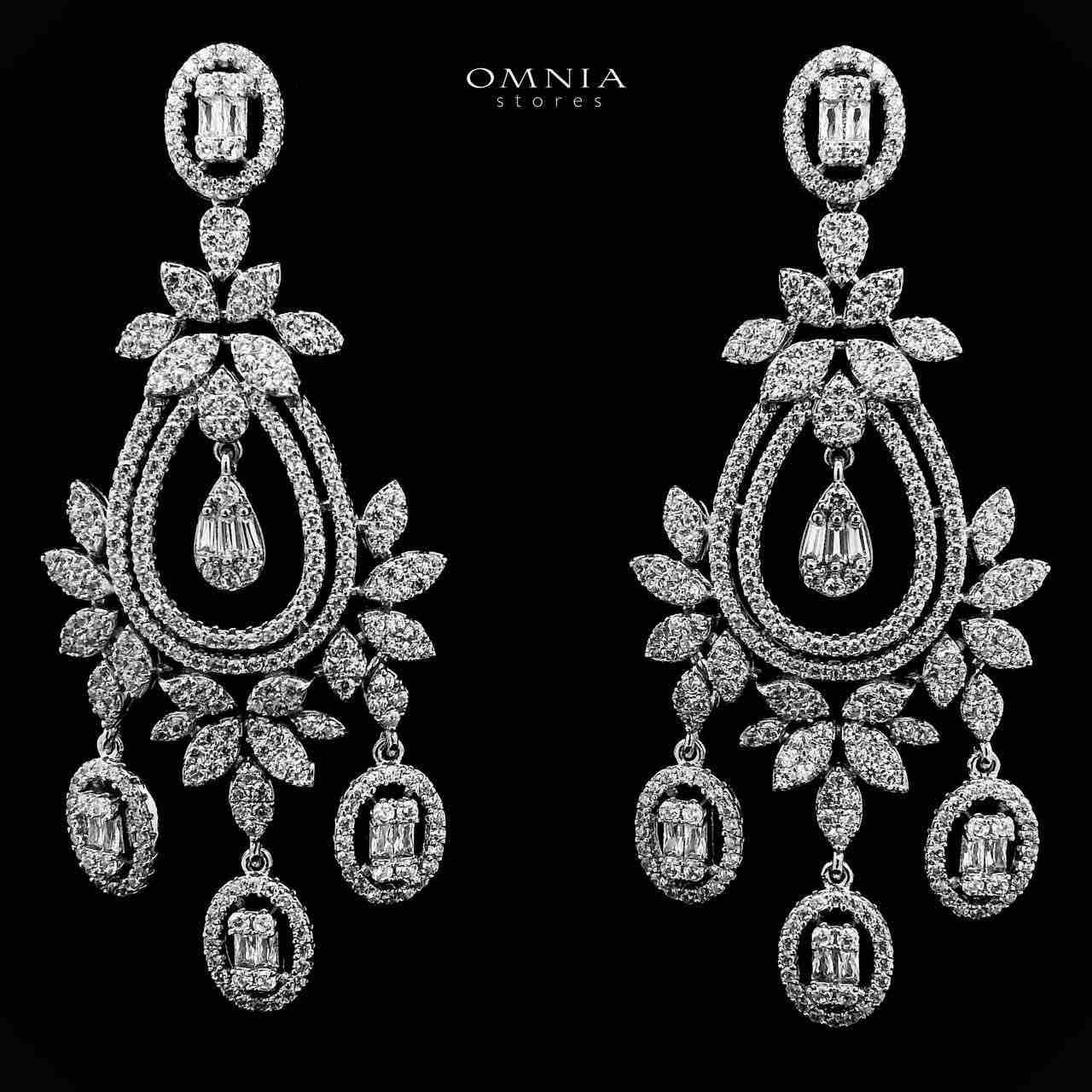 Omnia Qayla Silver Drop Eariings With Rhodium Plated In High Quality Zircon Stone