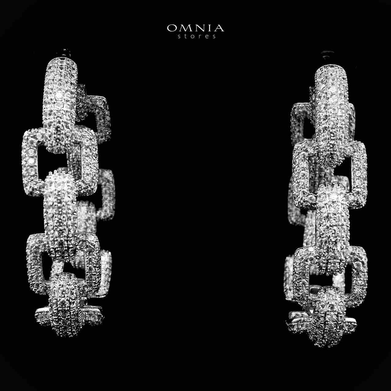 Omnia Badriya Silver Hoop Eariings With Rhodium Plated In High Quality Zircon Stone