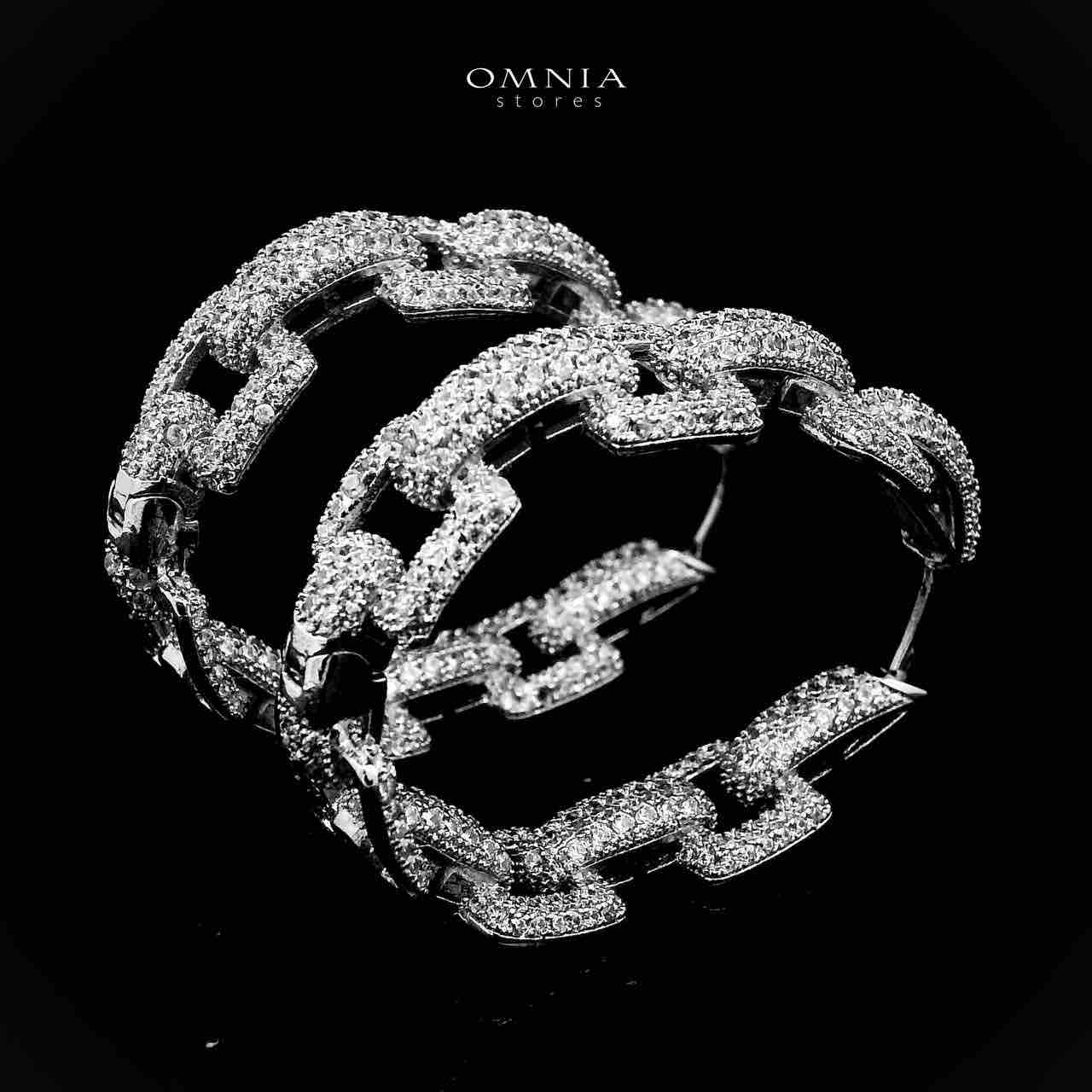 Omnia Badriya Silver Hoop Eariings With Rhodium Plated In High Quality Zircon Stone