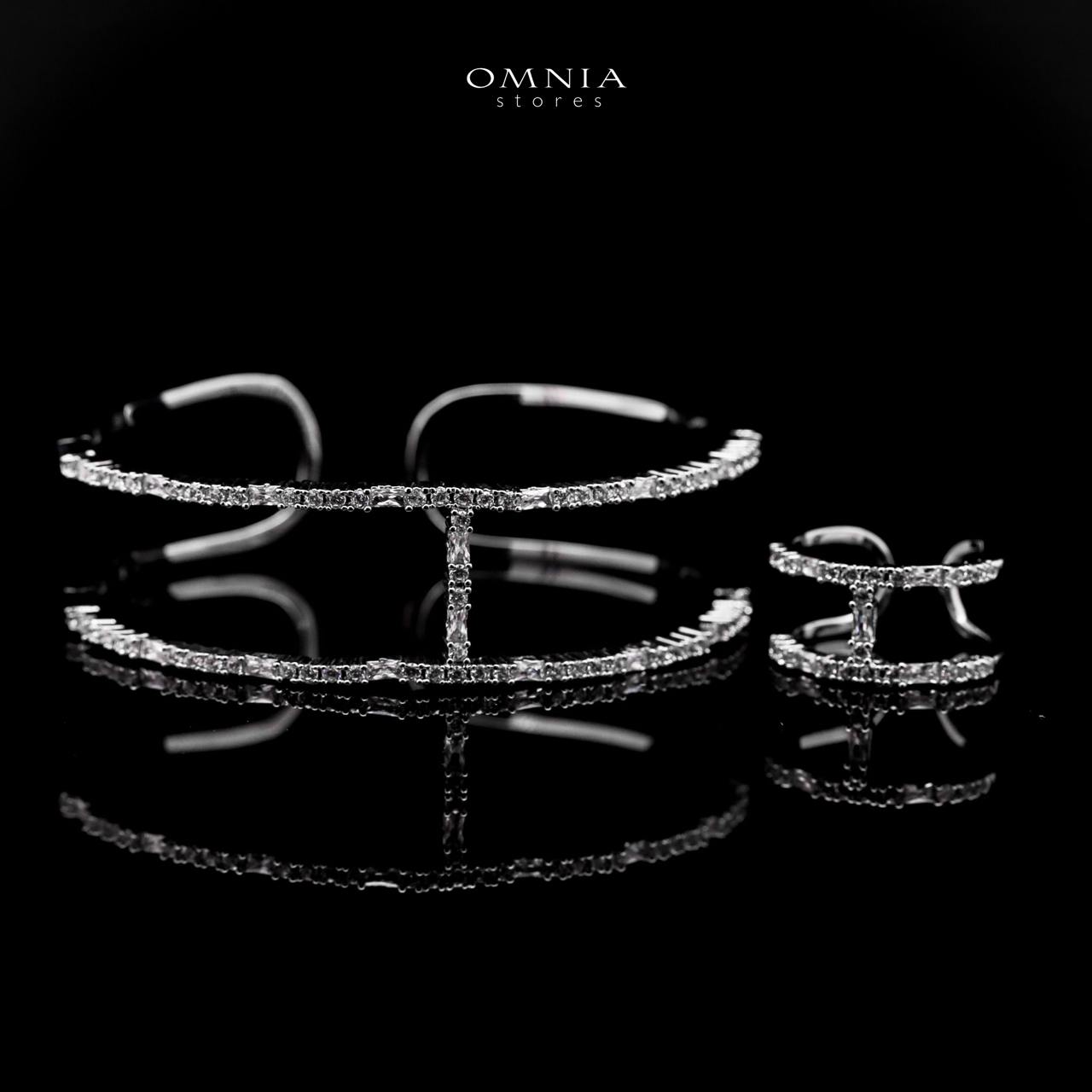 Omnia Camilia Silver Bangle & Ring With Rhodium Plated In High Quality Zircon Stone
