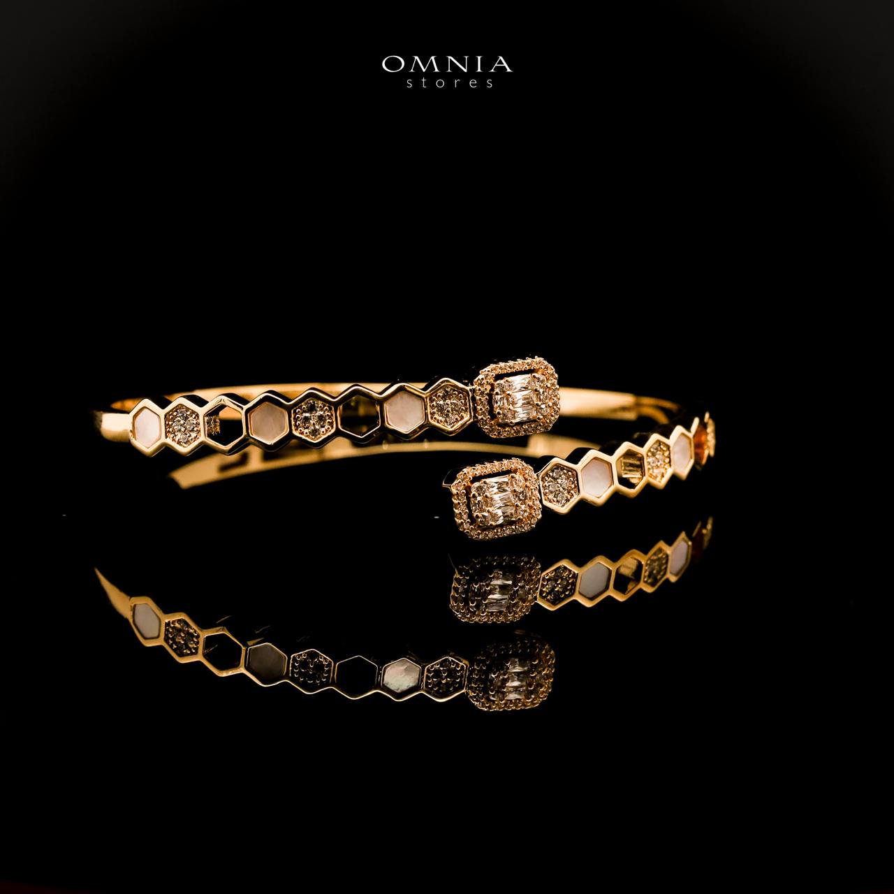 Omnia Laythaa Golden Bangle & Ring With Rhodium Plated In High Quality Zircon Stone