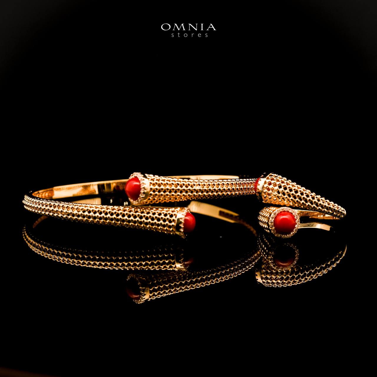 Omnia Meher Golden Bangle & Ring With Rhodium Plated In High Quality Zircon Stone