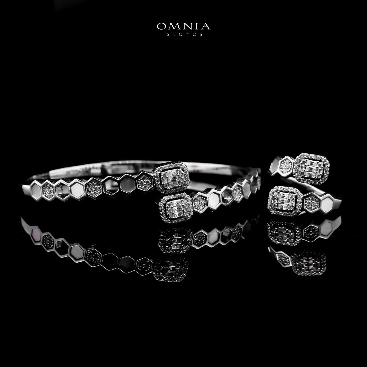 Omnia Laythaa Silver Bangle & Ring With Rhodium Plated In High Quality Zircon Stone