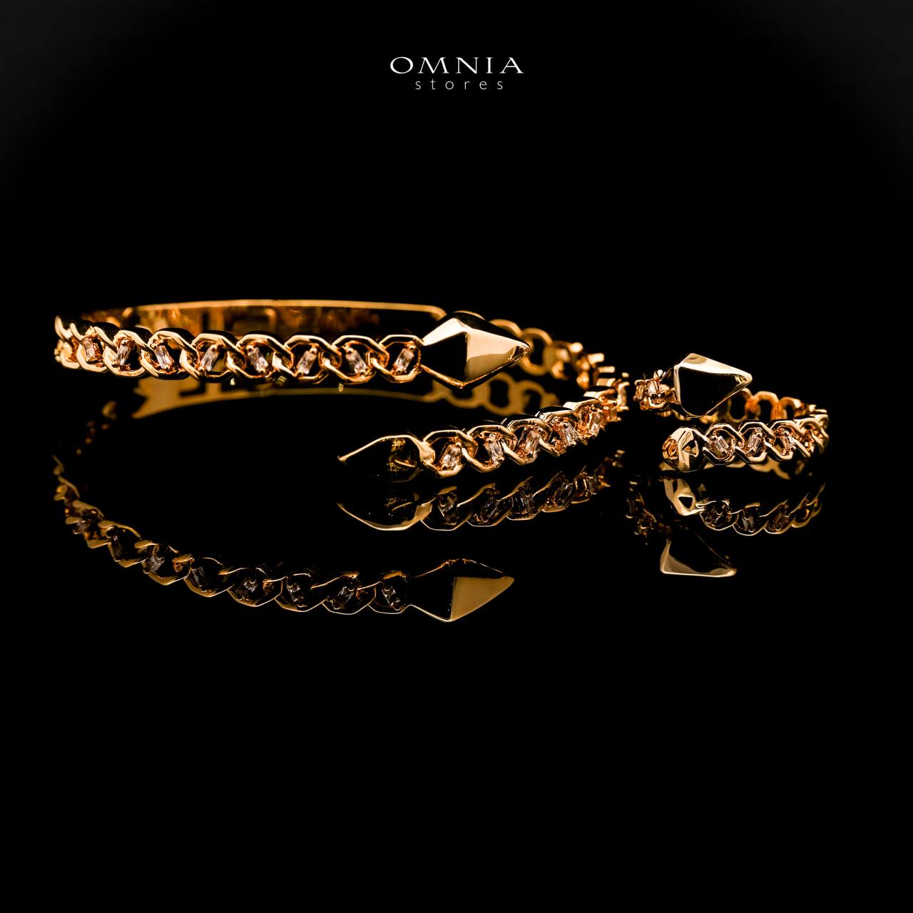 Omnia Khatira Golden Bangle and Ring With Rhodium Plated In High Quality Zircon Stone