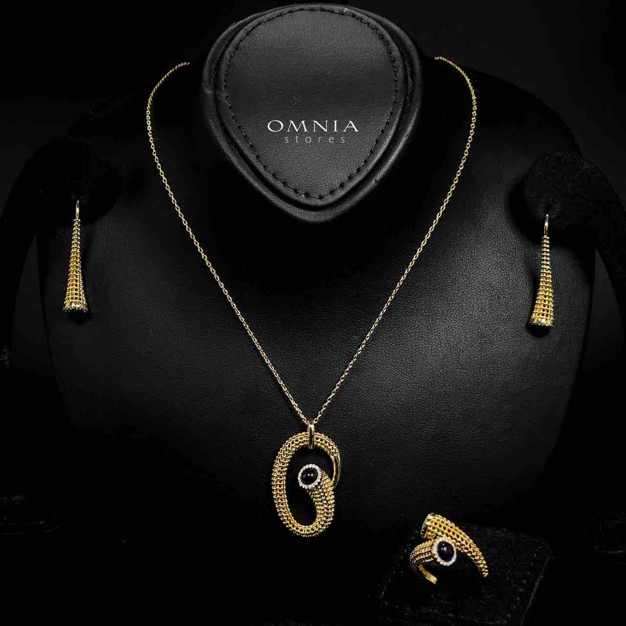 Omnia Lamisah Golden Necklace, Earring and Rings With Rhodium Plated In High Quality Zircon Stone