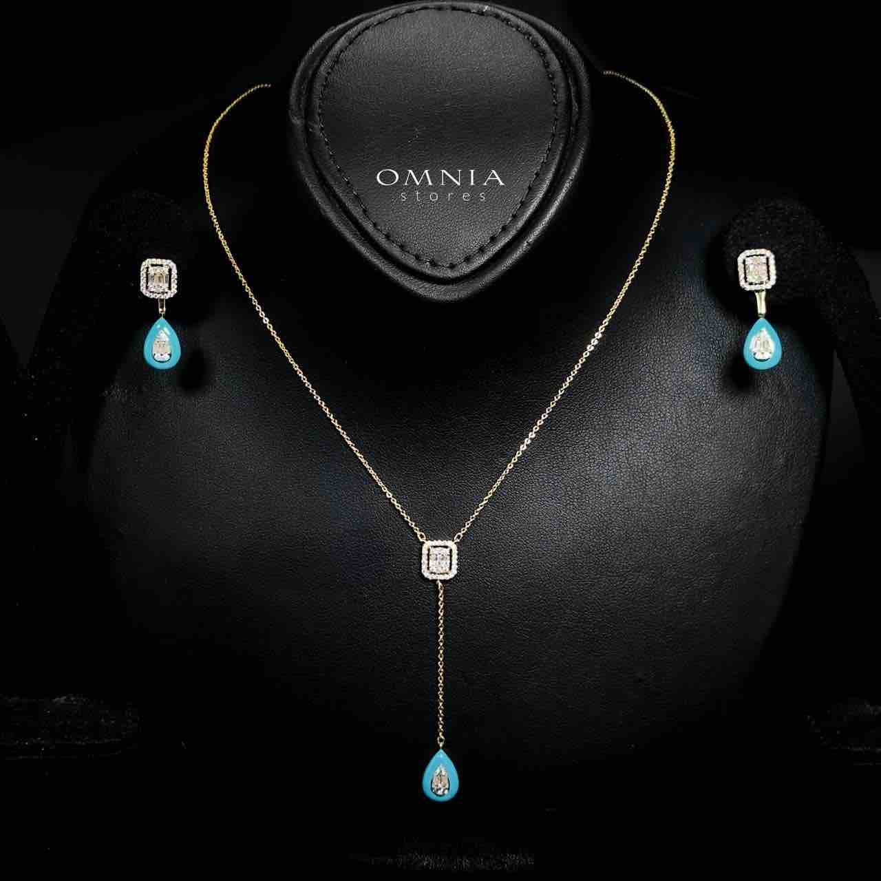 Omnia Najida Golden Blue Necklace and Earrings With Rhodium Plated In High Quality Zircon Stone
