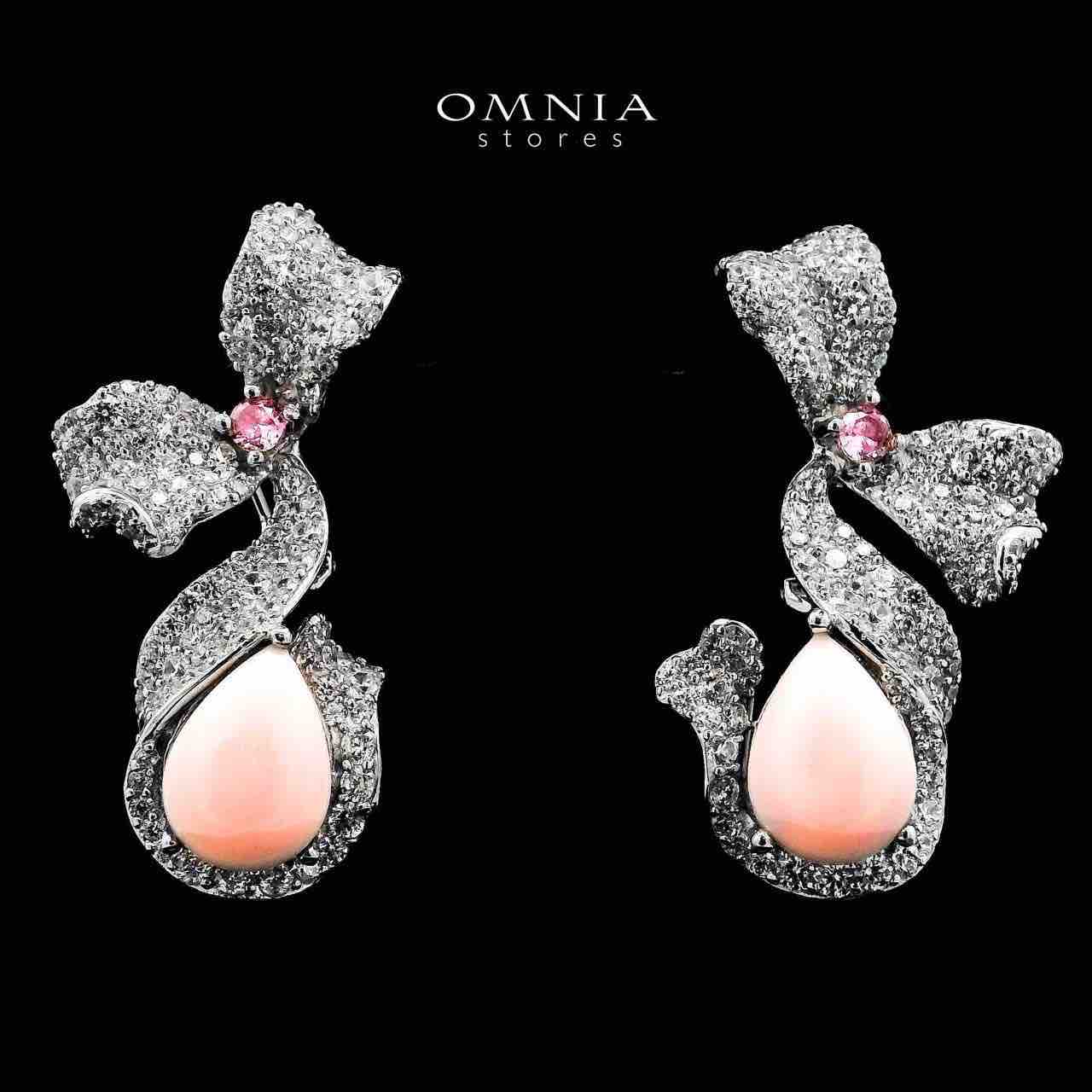 Omnia Nouran Pink Earrings in 925 Silver with High-Quality Simulated Diamonds and Coral Stone Detail