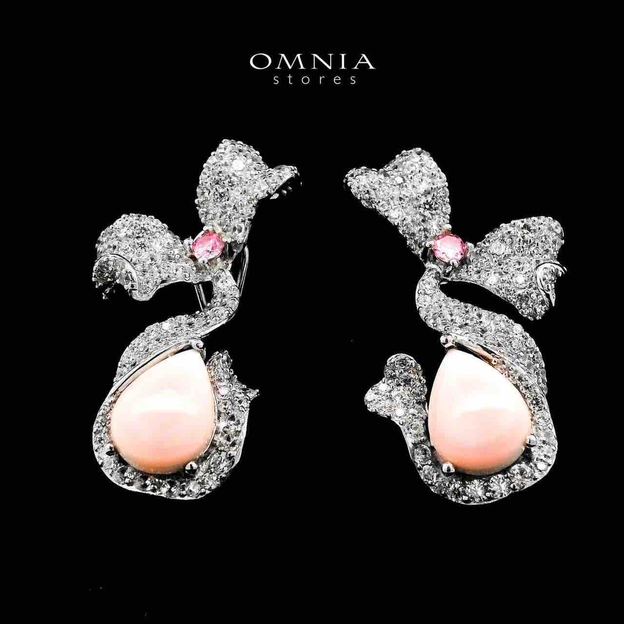 Omnia Nouran Pink Earrings in 925 Silver with High-Quality Simulated Diamonds and Coral Stone Detail