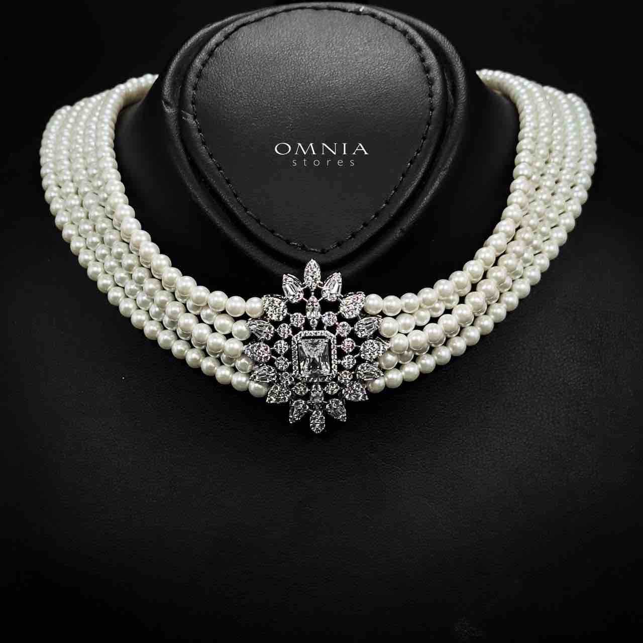 Omnia Tulin Pearl Bridal Full set With Rhodium Plated In High Quality Zircon Stone