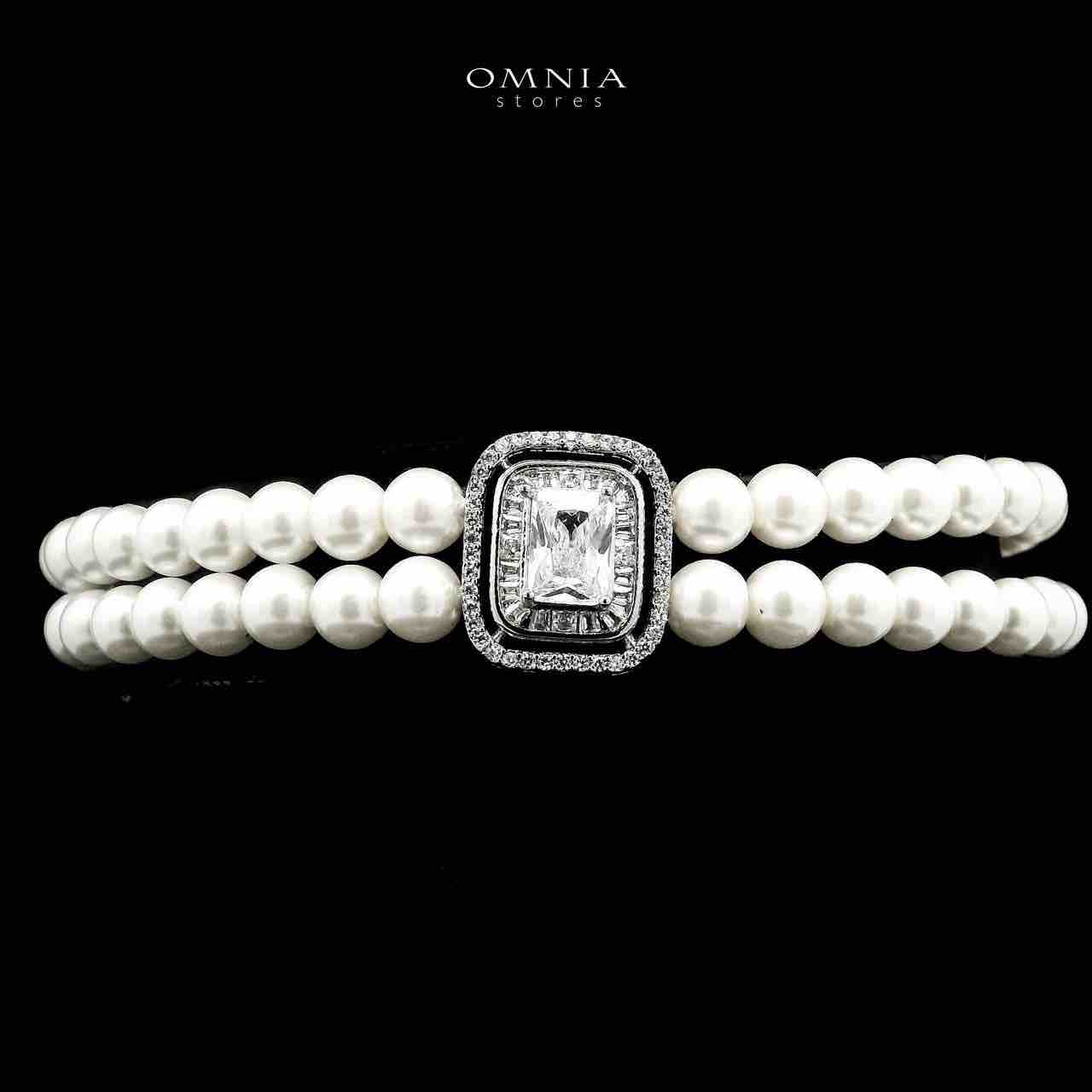 Omnia Wahida Pearl Bridal Full set With Rhodium Plated In High Quality Zircon Stone