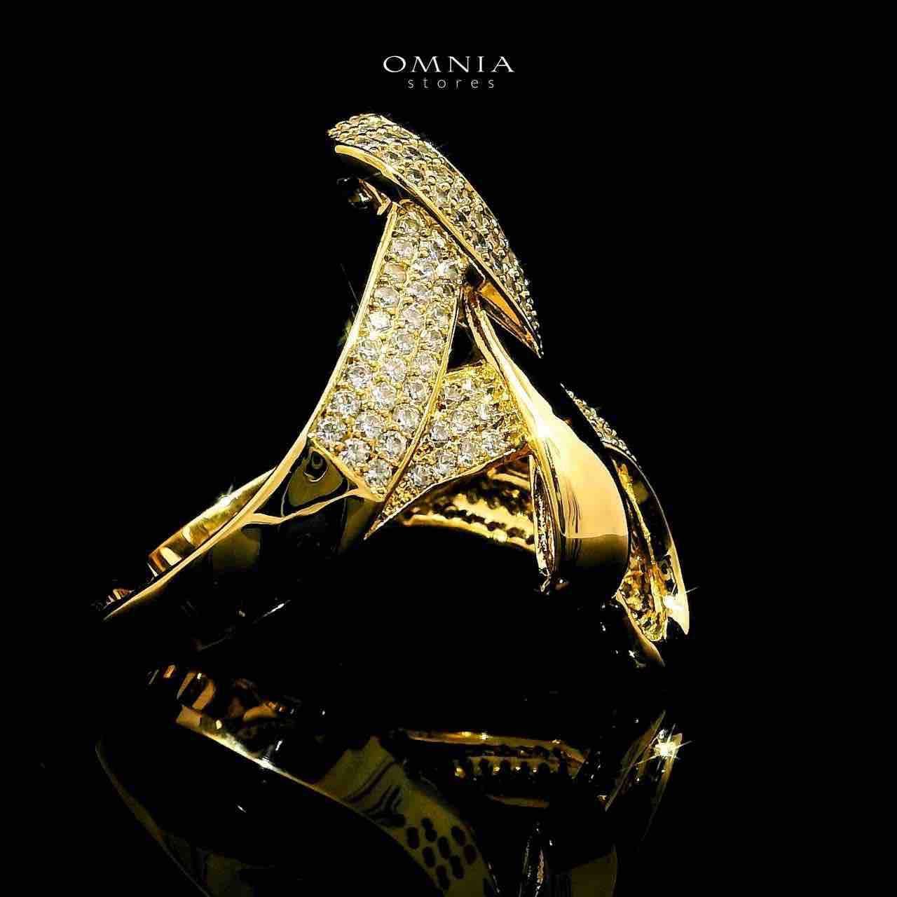 Omnia Kaifa 18k Gold Plated Ring With Rhodium Plated In High Quality Zircon Stone