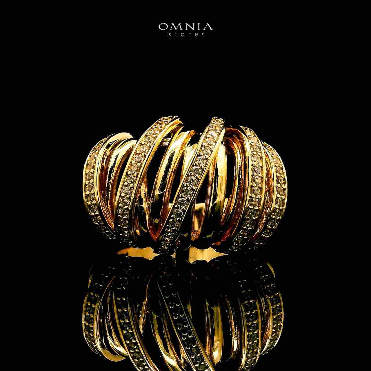 Omnia Zarifa 18k Gold Plated Ring With Rhodium Plated In High Quality Zircon Stone