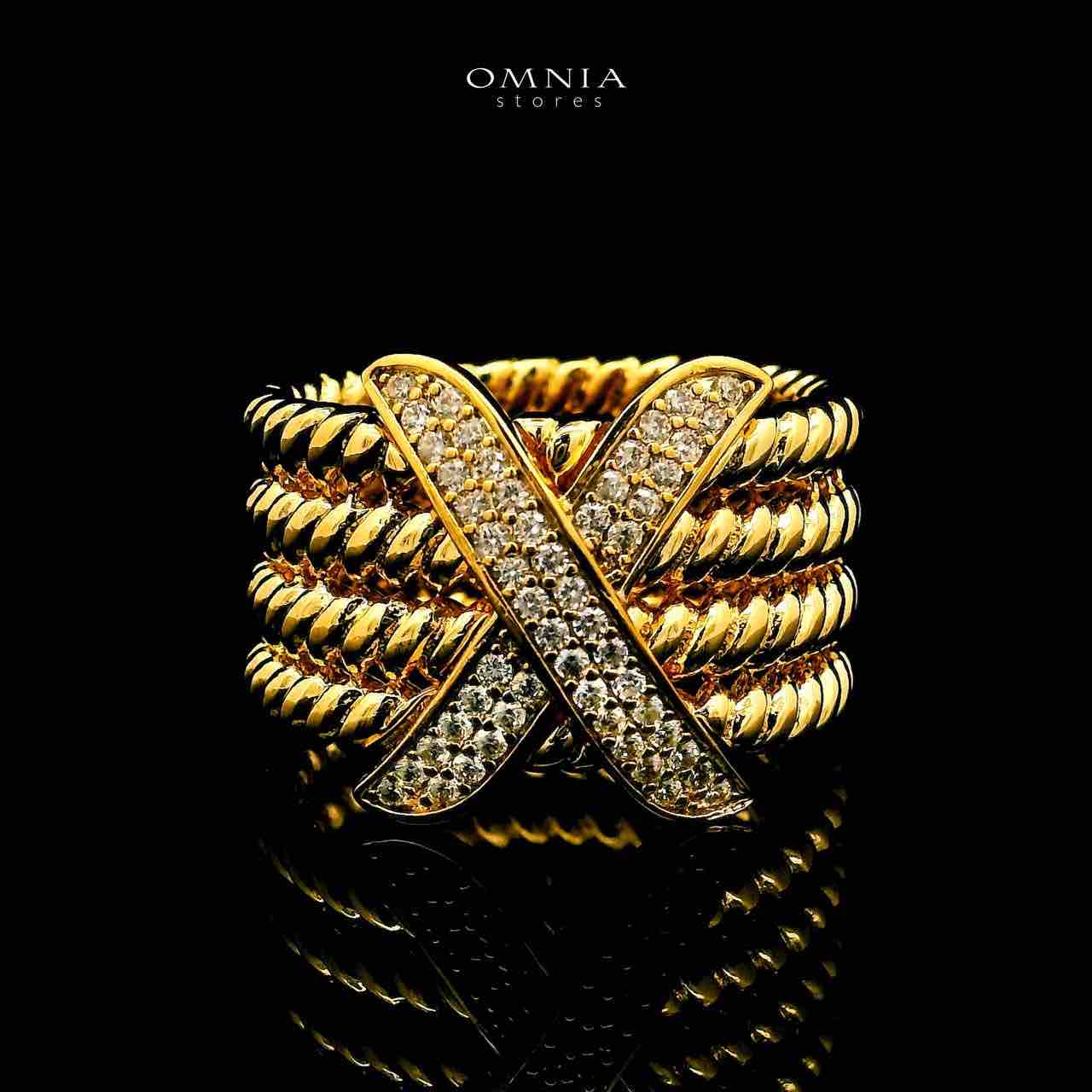 Omnia Baraka 18k Gold Plated Ring With Rhodium Plated In High Quality Zircon Stone