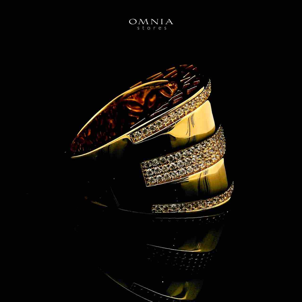 Omnia Chaza 18k Gold Plated Ring With Rhodium Plated In High Quality Zircon Stone