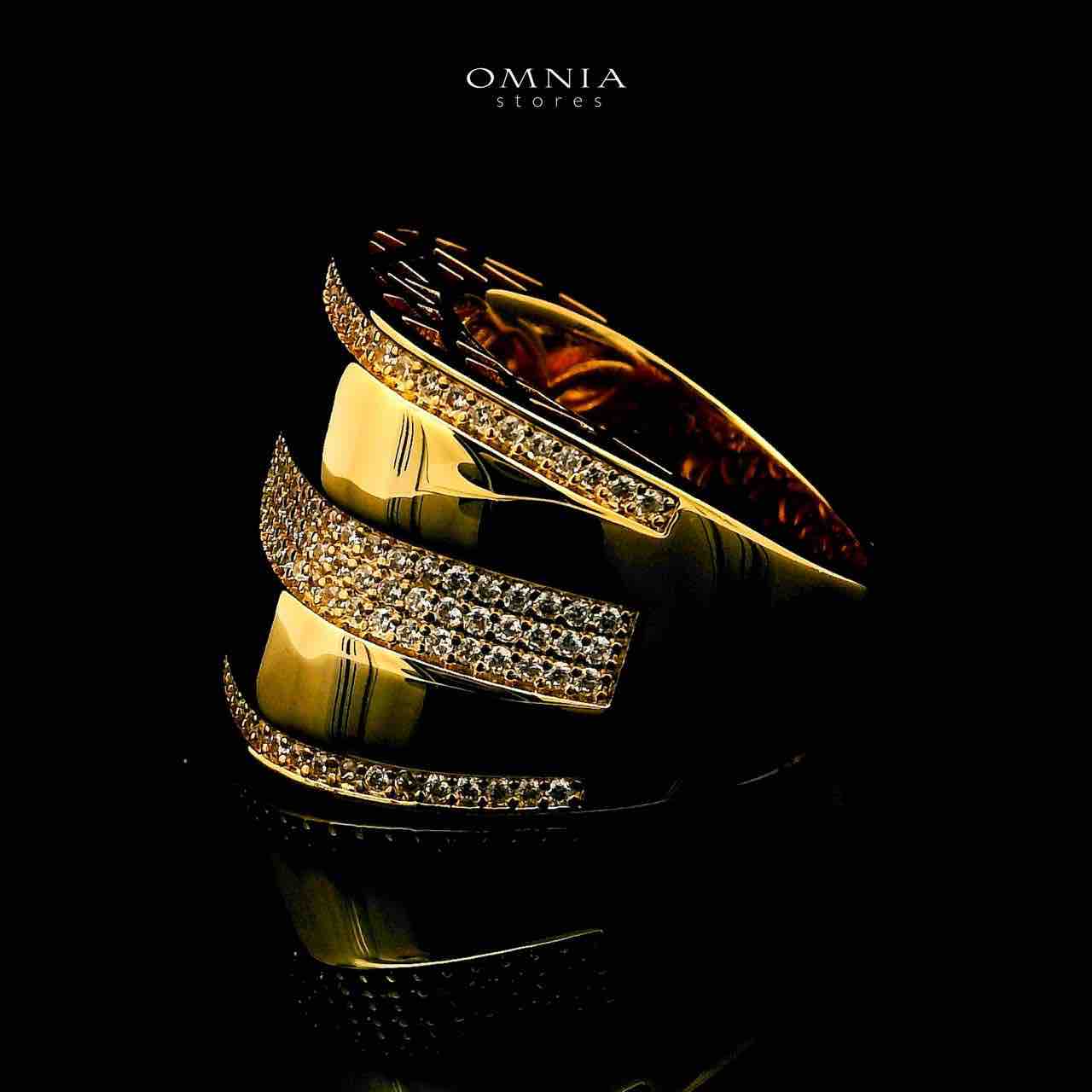 Omnia Chaza 18k Gold Plated Ring With Rhodium Plated In High Quality Zircon Stone