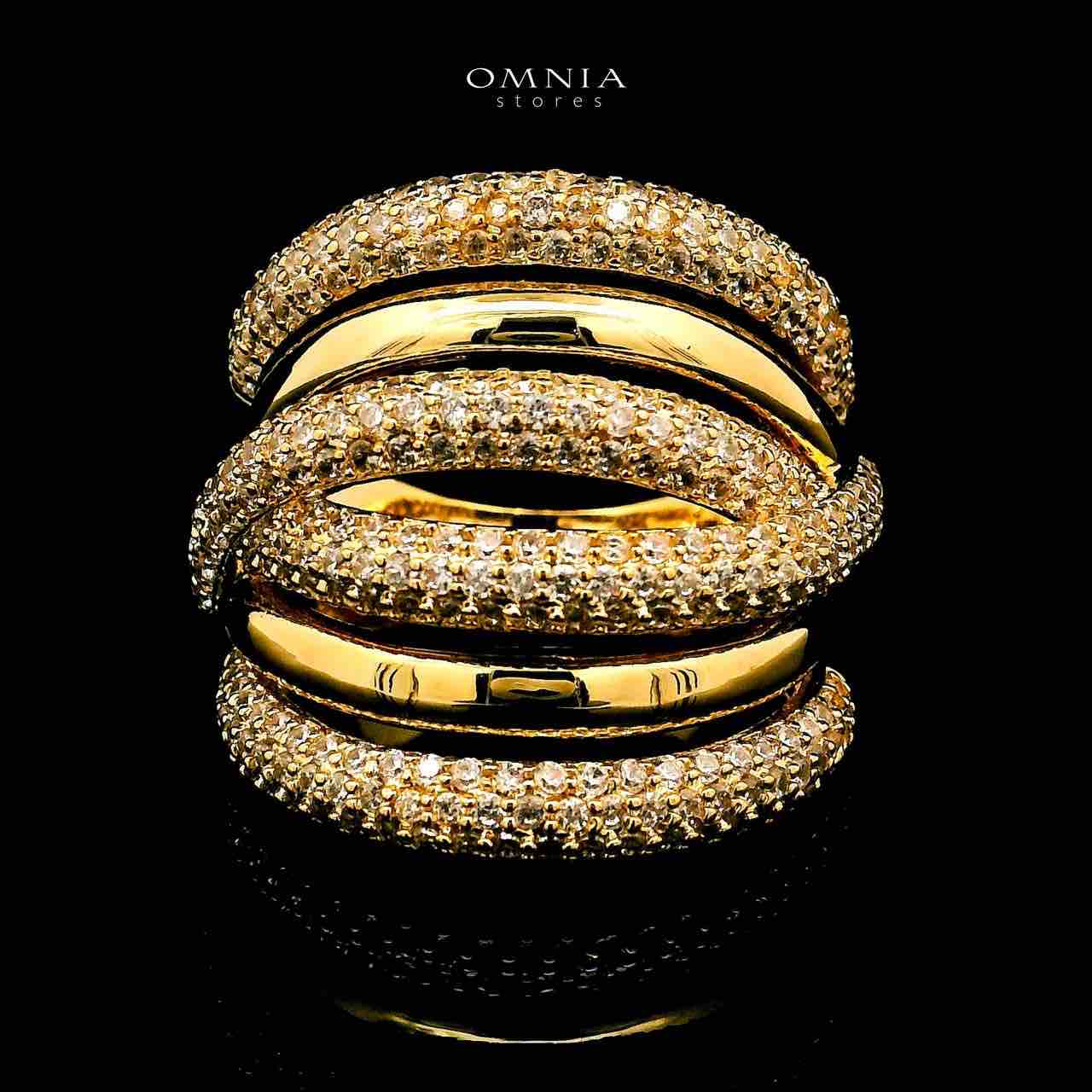 Omnia Durrat 18k Gold Plated Ring With Rhodium Plated In High Quality Zircon Stone