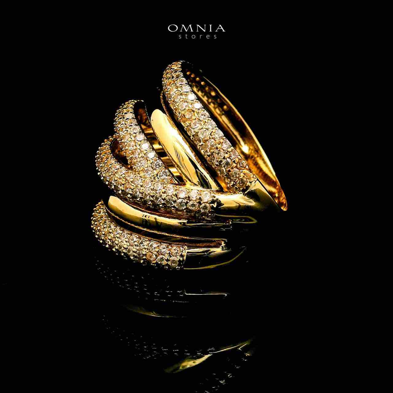 Omnia Durrat 18k Gold Plated Ring With Rhodium Plated In High Quality Zircon Stone