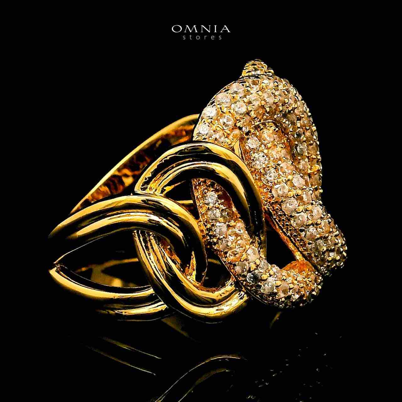 Omnia Eshraq 18k Gold Plated Ring With Rhodium Plated In High Quality Zircon Stone