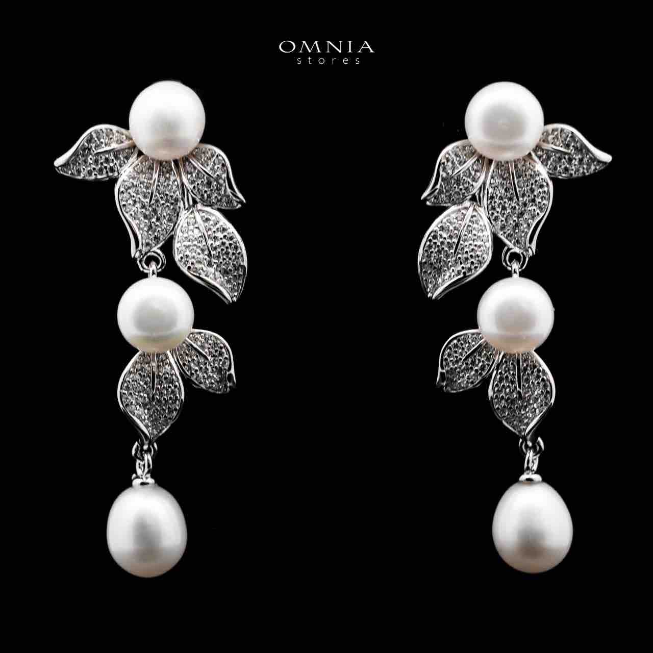 Omnia Precious Fresh Real Water Pearl Necklace and Earrings Set 925 Silver In High Quality Simulated diamonds