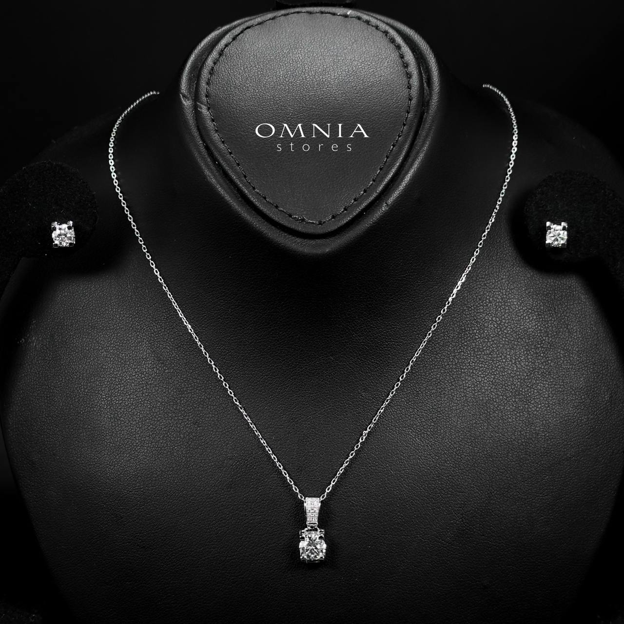 Omnia Ghazeen Pendant Necklace and Earrings Set 925 Silver in GRA Certified High Quality White Moissanite Stones - OMNIASTORES UAE